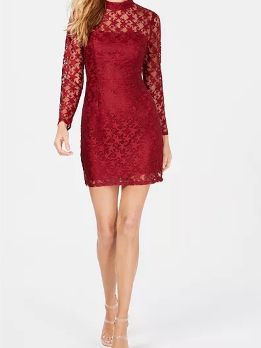 Betsey Johnson Red Lace Long-Sleeve Mini Dress